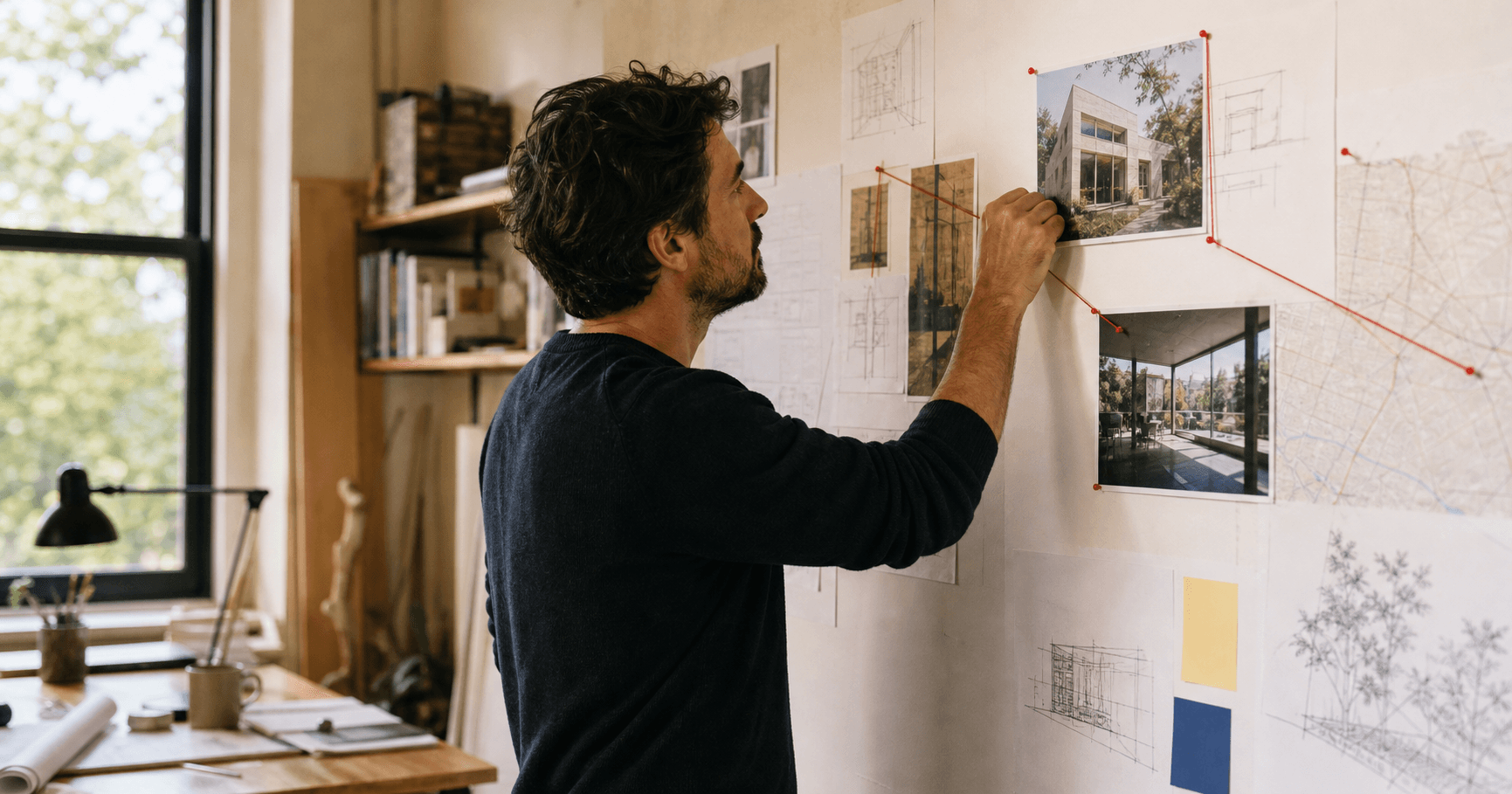 Profesional conectando proyectos y oportunidades de clientes en su estudio